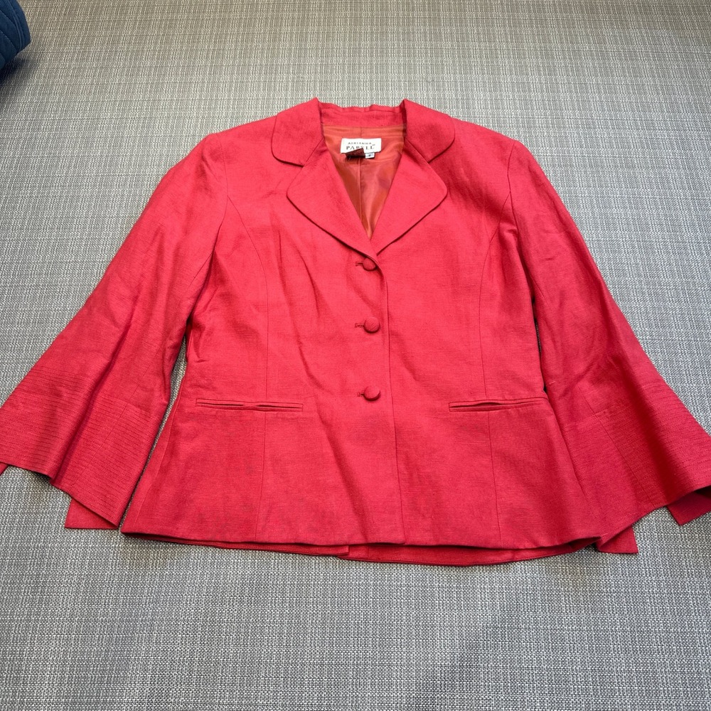Adrianna Papell Blazer Jacket Womens Size 6‎ Red Linen Blend Holiday Office